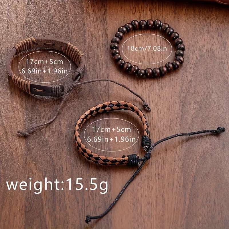 4Pcs Men Fashion Quartz Watch Set With Brown Faux Leather Strap