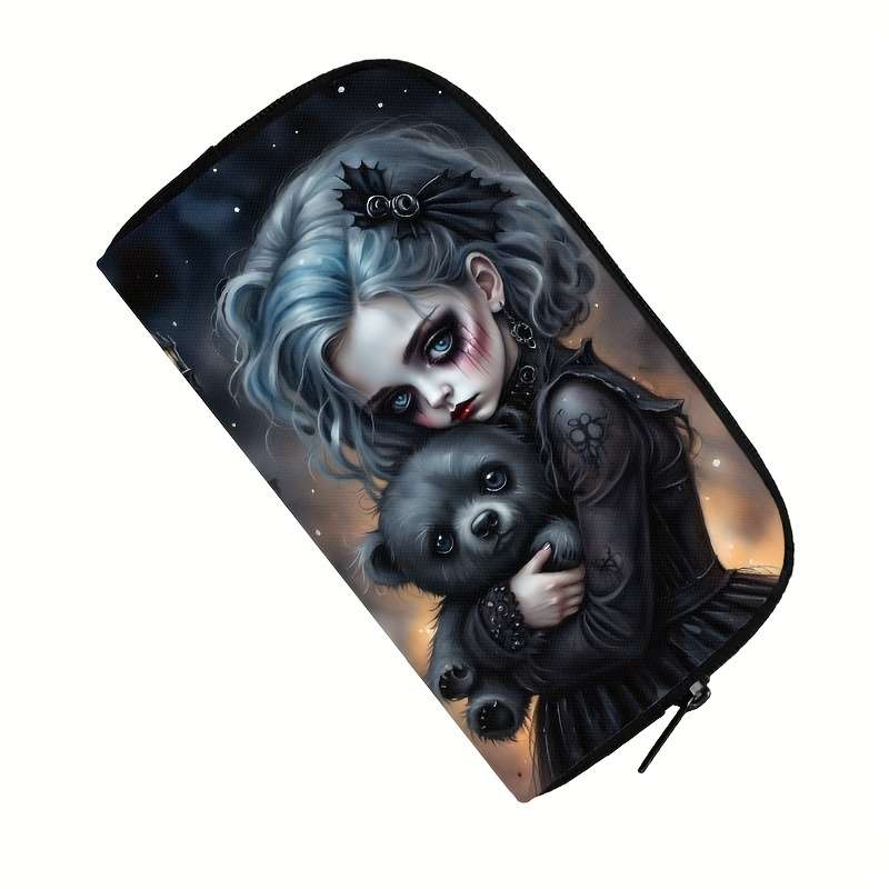 Chic Gothic Women Bear Doll Print Walletstylish Polyester Clutch With Zipper Ideal