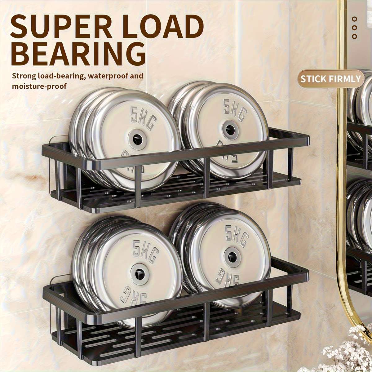 Bathroom Storage Rack Color 3Pcs Black Rectangular Storage Rack