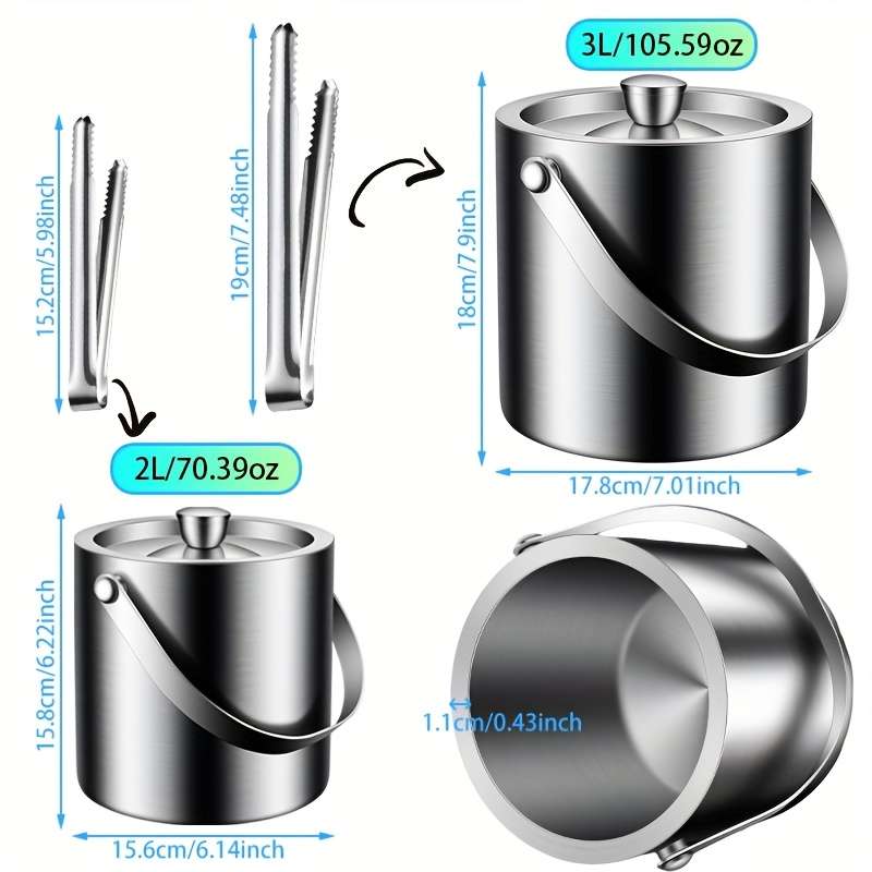 Ice Bucket Items 2Pcs2L70Oz Ice Buckettongs