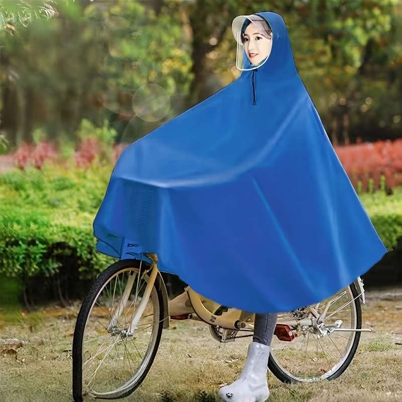 Raincoat Bicycle Double Brim Blue With Face Protection