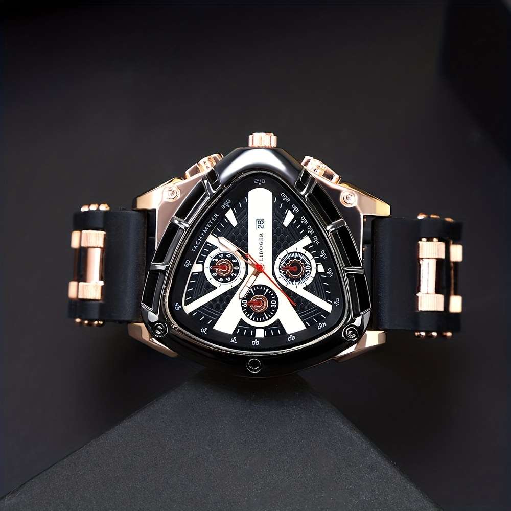 3Pcs Premium Set Men Quartz Watches With Silicone Strap Date Display