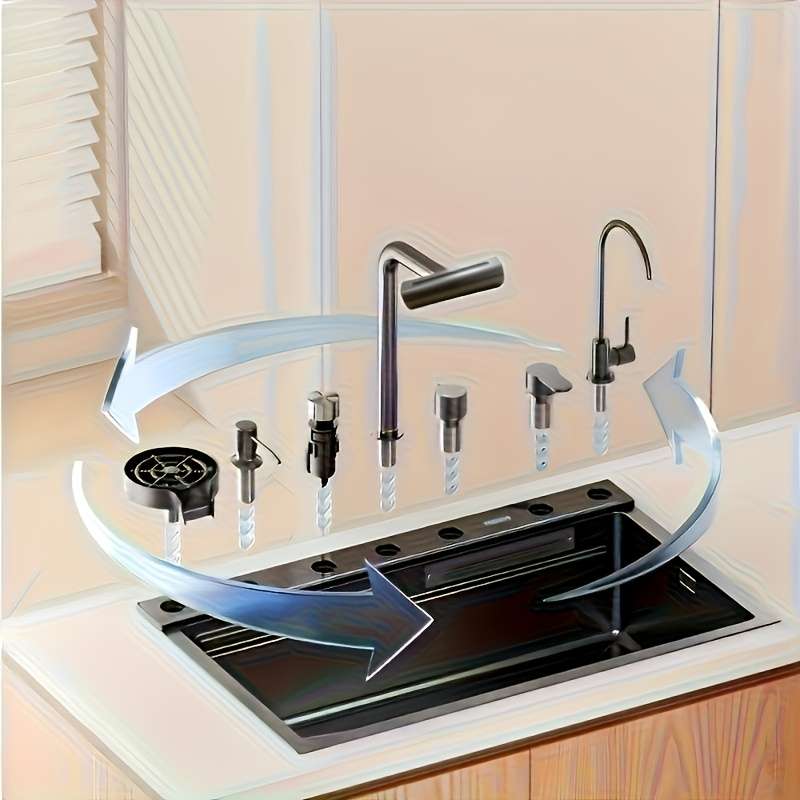 Smart Digital Display Stainless Steel Kitchen Sink With Pull Out Faucet