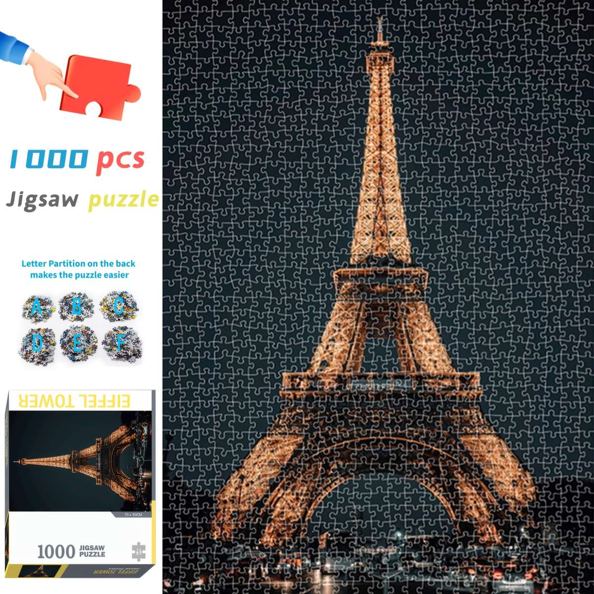 1000pcs Jigsaw Puzzle Beginner Level Portable Rectangle Paper Puzzle Thick Dura