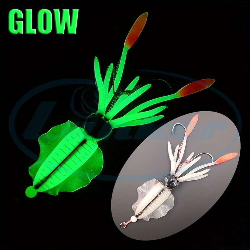 1pc Glow-In-The-Dark Squid Soft Bait for Deep Sea Boat Fishing with Hooks