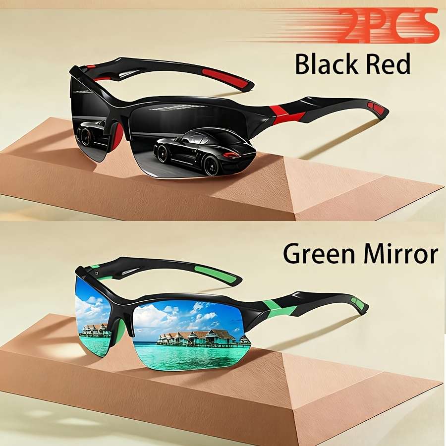 Cycling Glasses Color 2Pcs Blackred Greenmirror