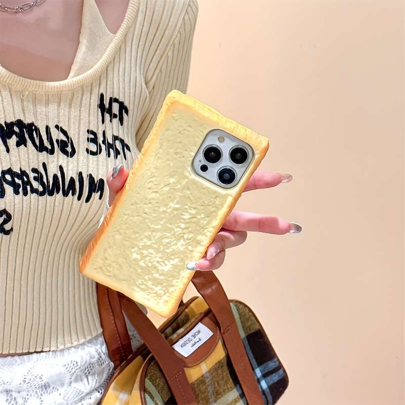 1Pc Yellow For iPhone 16 Pro Max Fun Toast Bread Suitable Phone Case