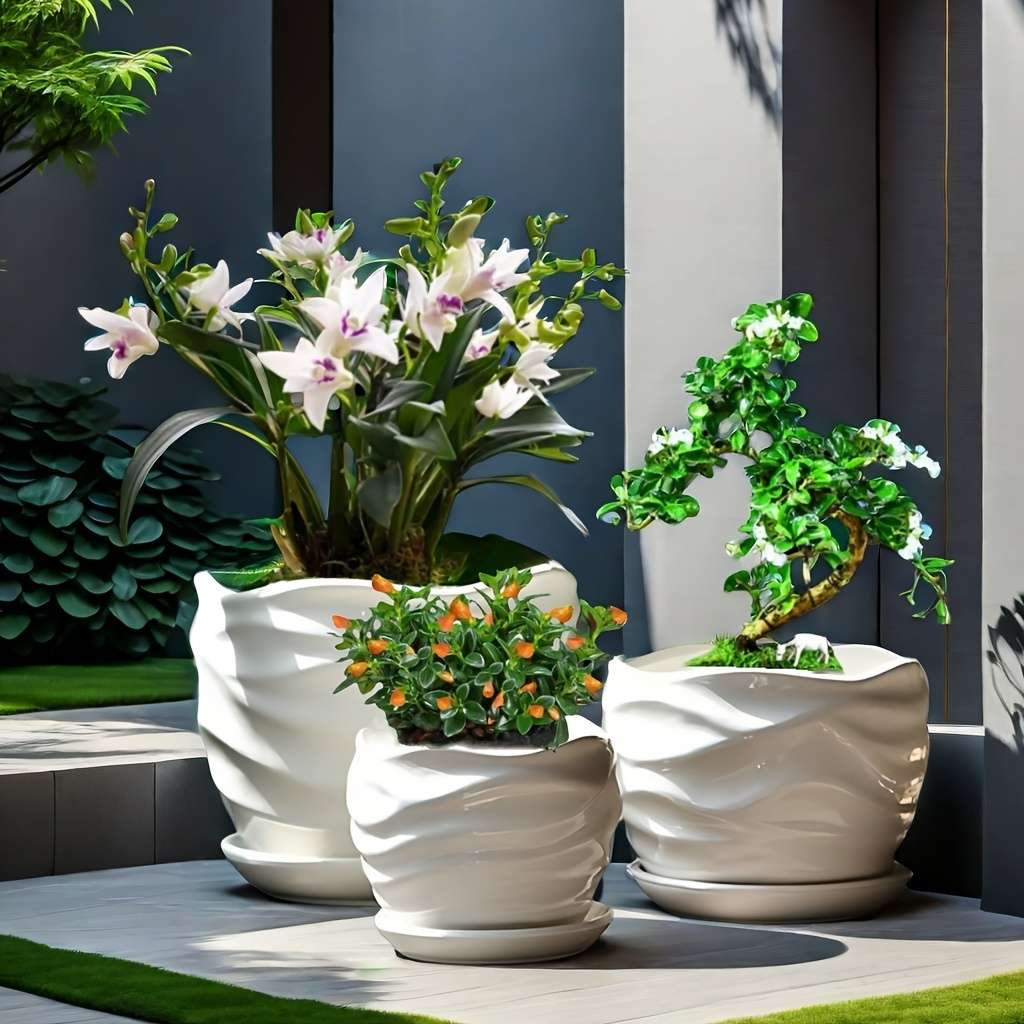Flowerpot Material Ceramics Stylepersonalized Threads 3Pcs