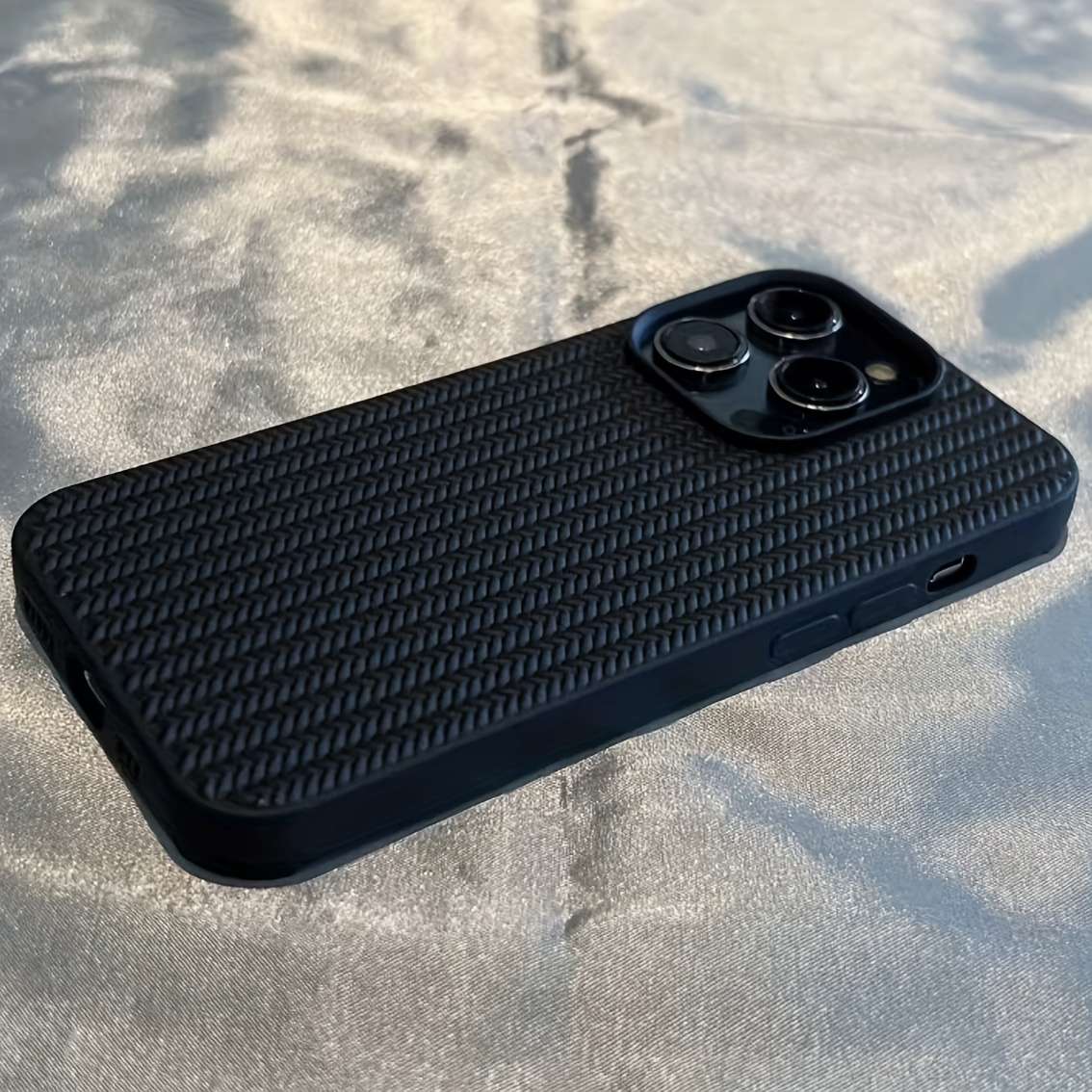 1pc Black For iPhone 7 Plus 8 Plus Knitted Style Textured Phone Case