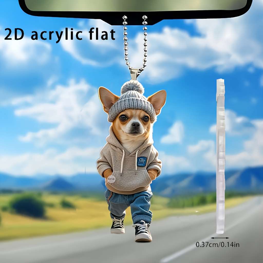Car Interior Decor Style Chihuahua Casual Outfit Wearing Knitted Hat