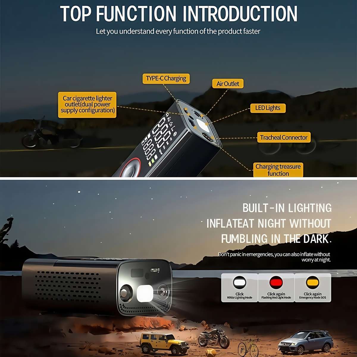 Multifunctional Smart Wireless Digital Display Portable Car Tire Pump