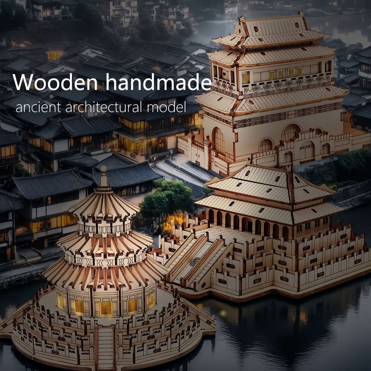 Building Toy Architectural Model Toy Set Items Wooden Palace Model