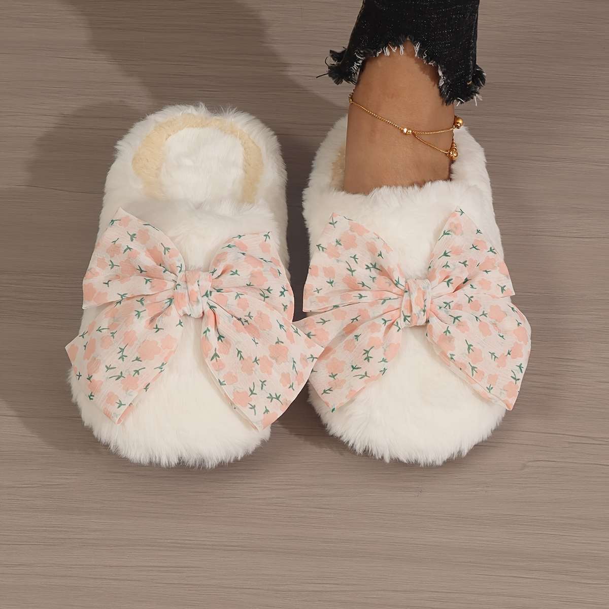 Cotton Slippers Color Softsoled Cotton Shoes Whitepolka Dot Bow Sizeuk 6.5-7
