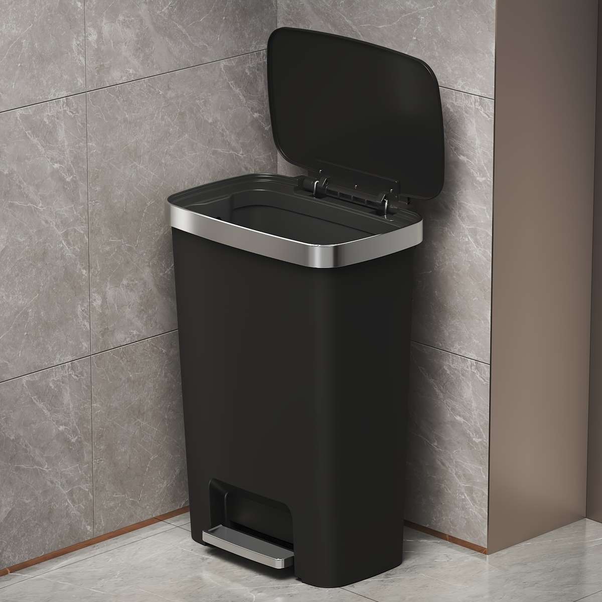 Garbage Can Model Black 50L13.21 Us Gal With Lid Footoperated