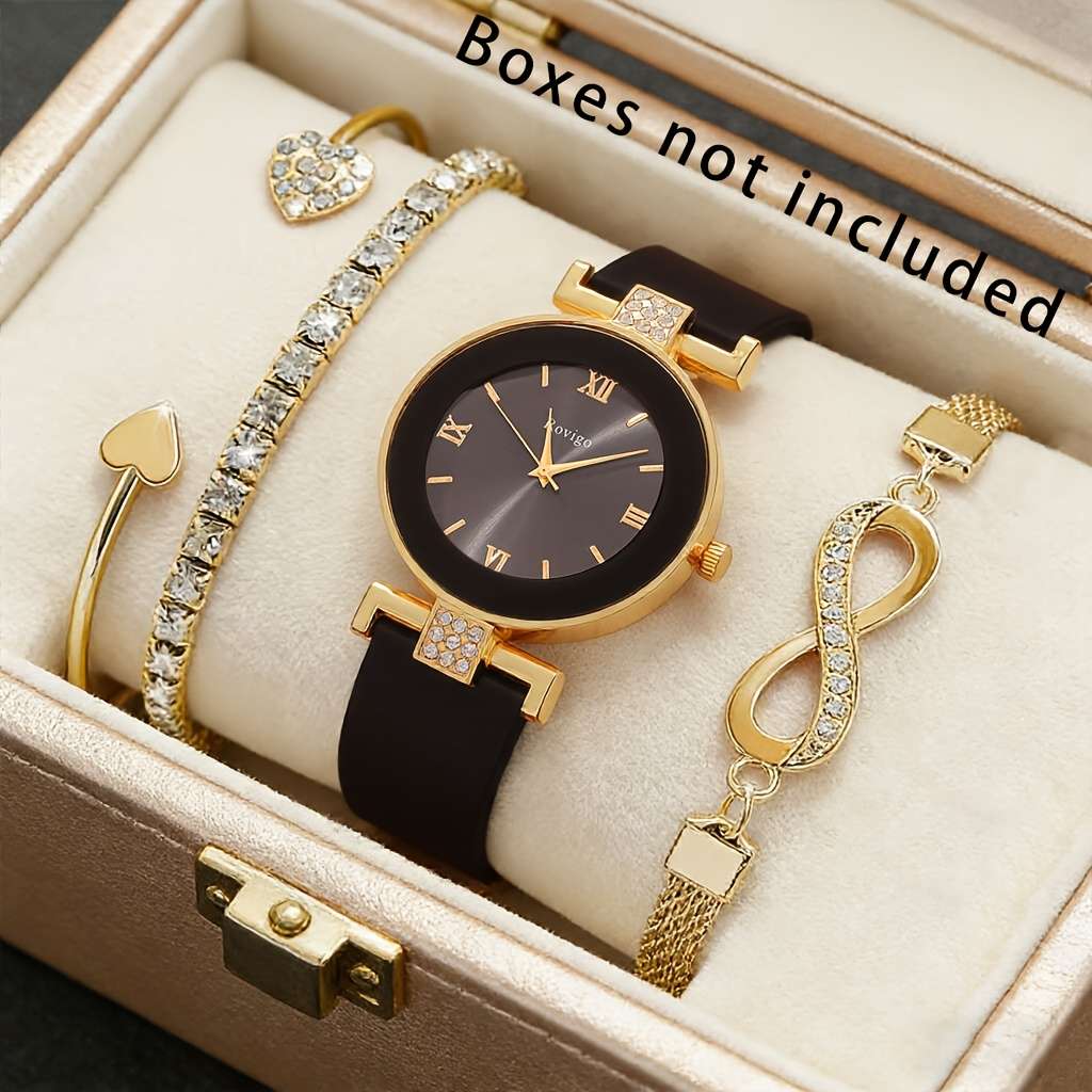 Ladies Jewelry Roman Numeral Round Dial Watch Comfortable Black Watch 3