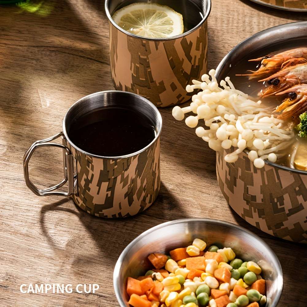 4Pcs Heavy Duty Camouflage Stainless Steel Cookware Set Portable Party