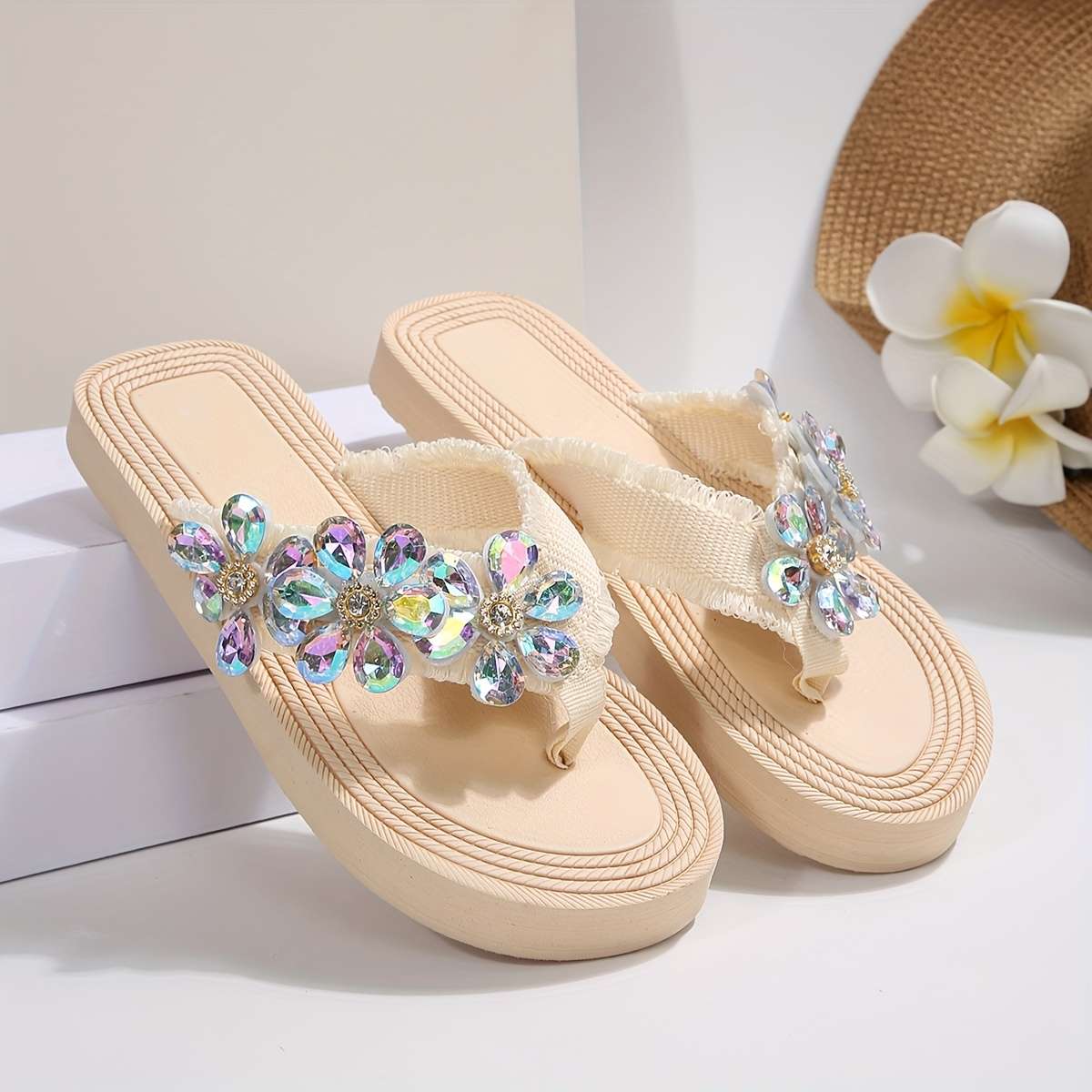 Ladies Summer Flip Flops Beige Uk 5