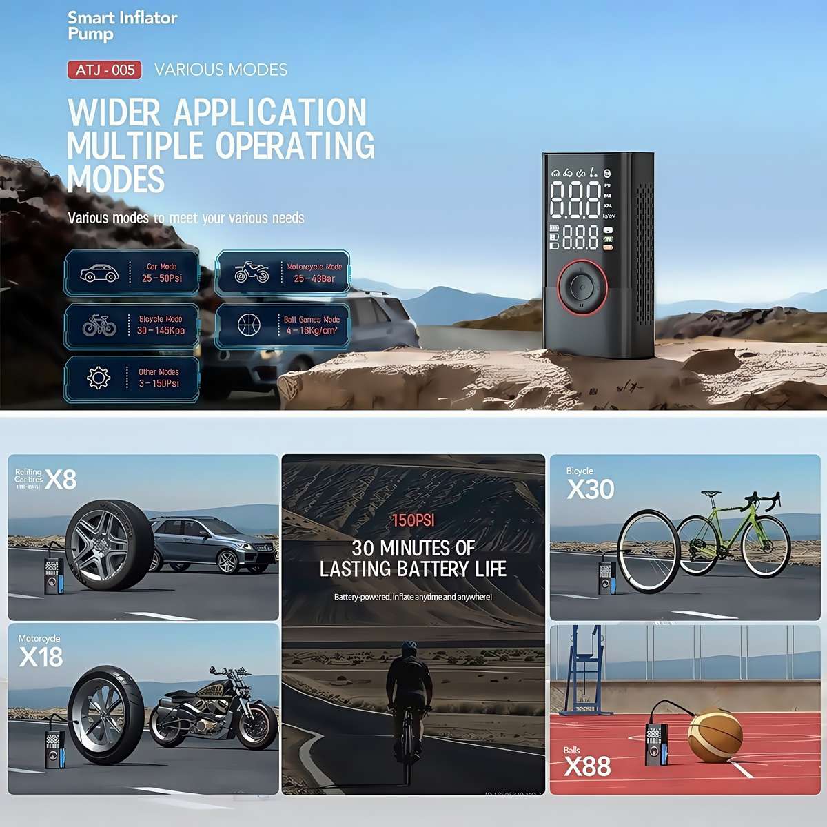 Multifunctional Smart Wireless Digital Display Portable Car Tire Pump