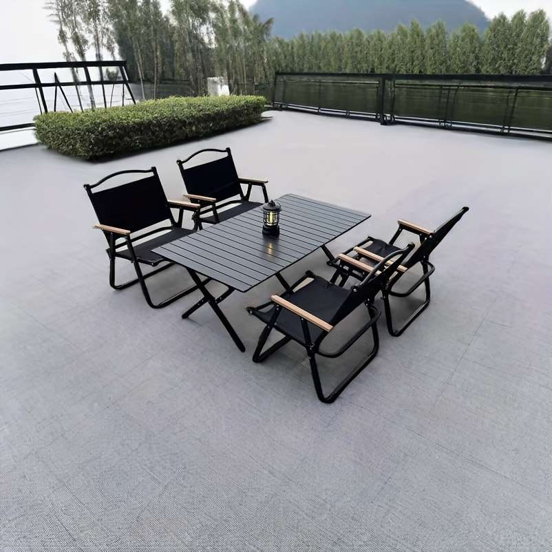 Outdoor Tables And Chairs Color Black Set 5Pcs