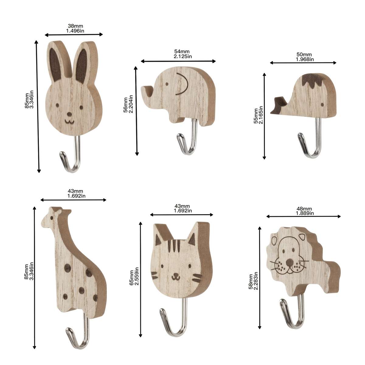 Wooden Animal Wall Self Sticky Hook For Keys Towels Etc color 2pc Elephant