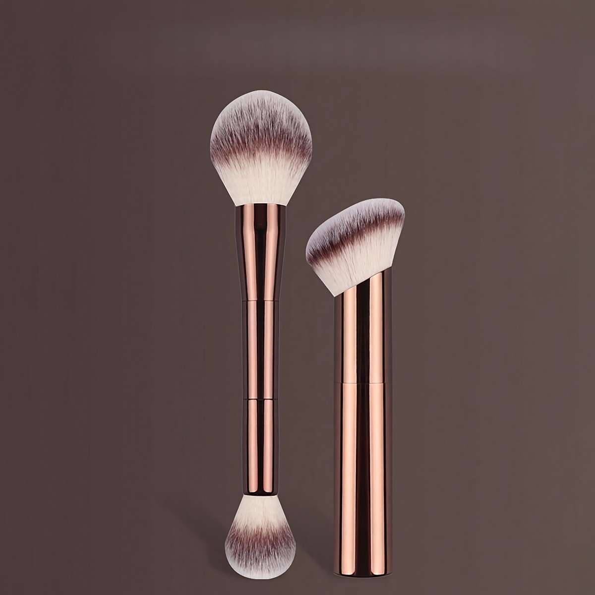 Makeup Brush Set Model Doubleheaded Single Rod Brown Plastic Handle