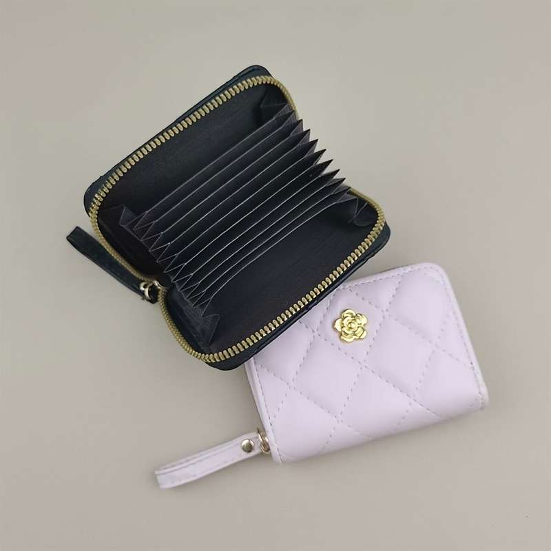 Elegant Pink Quilted Women'S Wallet With Golden-Tone Accentsslim Multi-Function Clutch Purse
