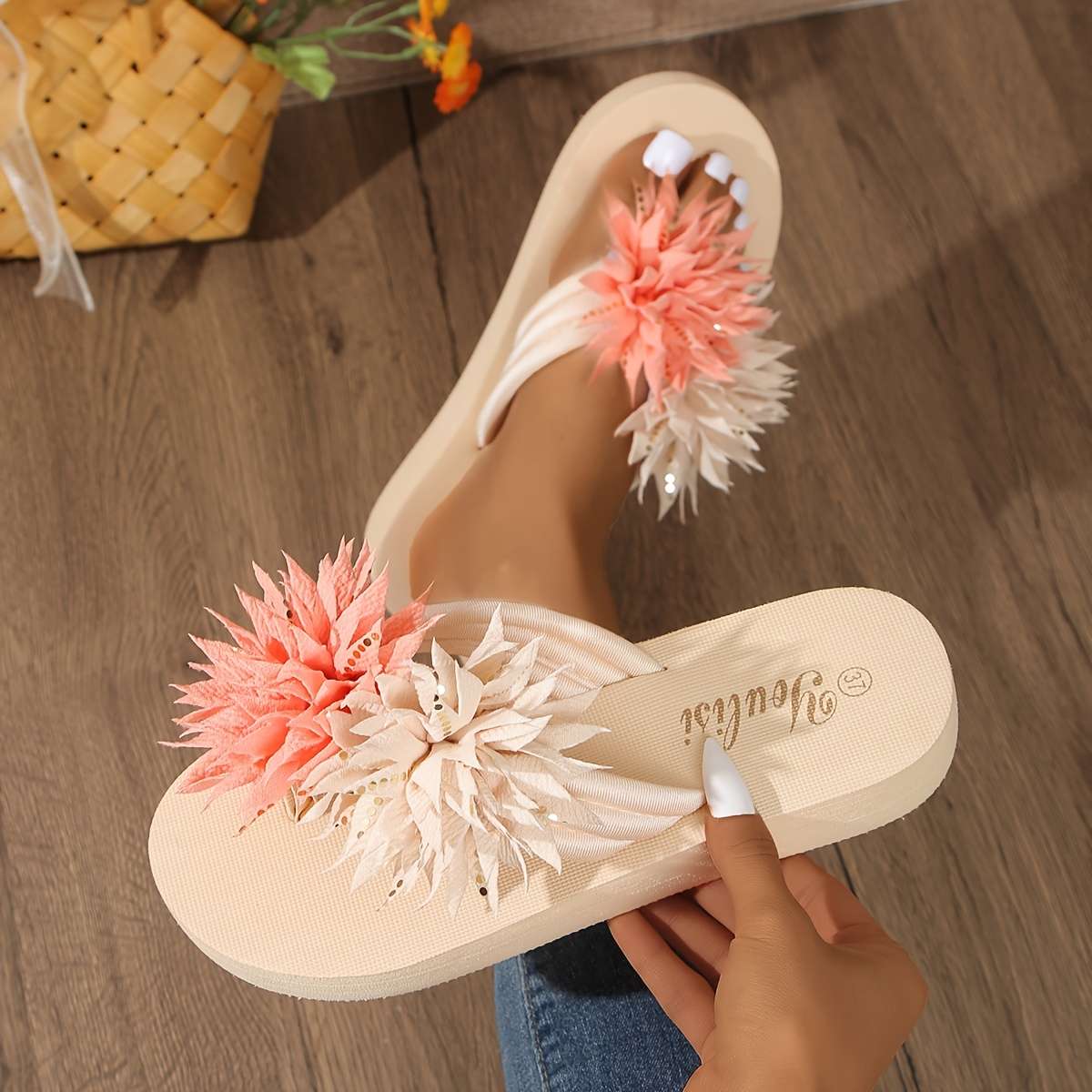 Ladies Summer Flip Flops Beige Uk 5