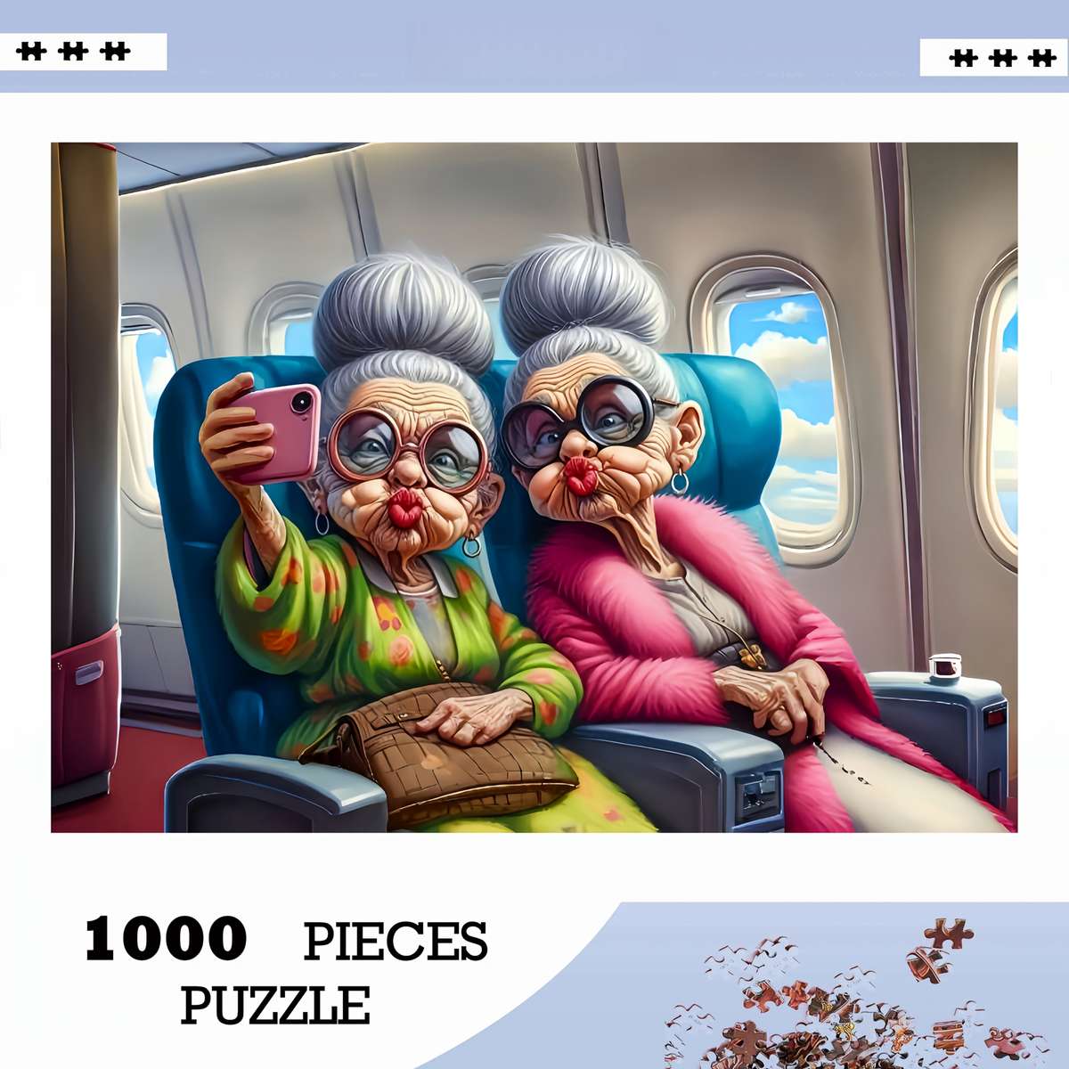 1000pcs Grandma Selfie Puzzle Challenging DIY Brain Teaser with Vibrant Cartoon Des