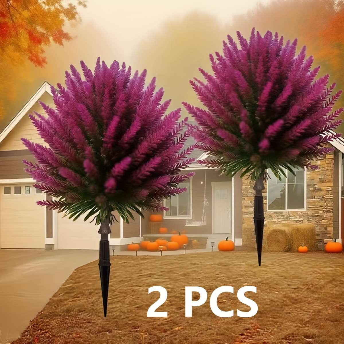 Simulated Flower Style 2Pcs Lavender Shrubs With Ground Plug