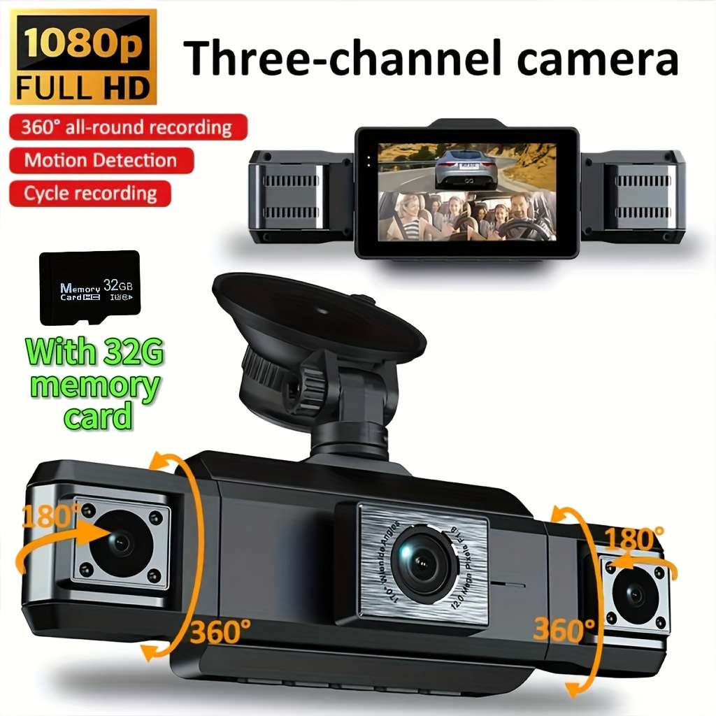Dashcam Model Three Cameras On The Front  Left And Right Sides Of The Car Including 32G Card