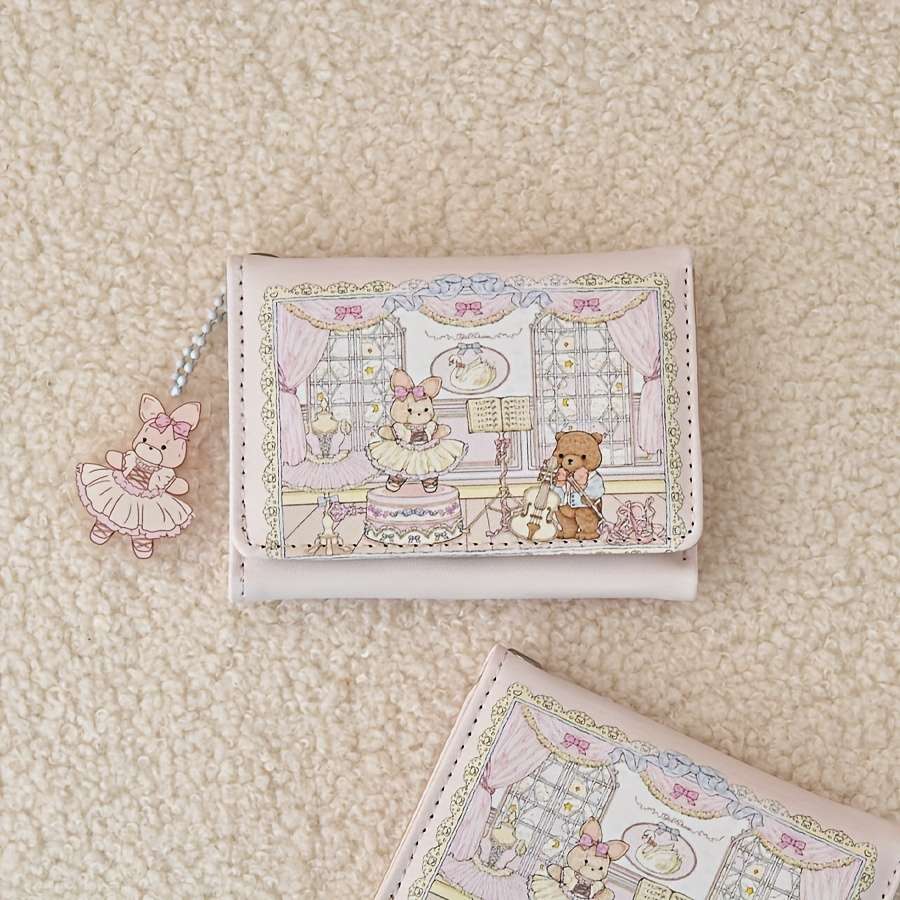 Cute Cartoon Design 3-Fold Wallet With Anti-Magnetic Features Multiple Card Slots Zipper Clos