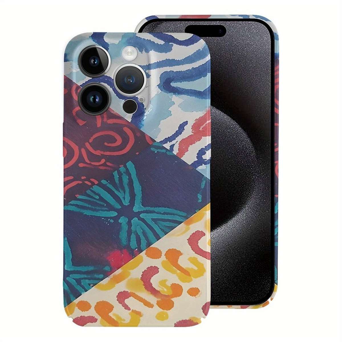 1Pc White For iPhone 15 Pro African Batik Design Phone Case