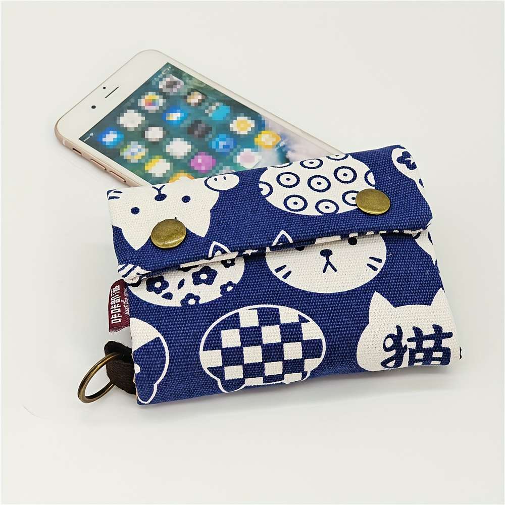 Creative Cartoon Printed Three-Fold Canvas Wallet Women Card Holder Wallet Men Coin Purse