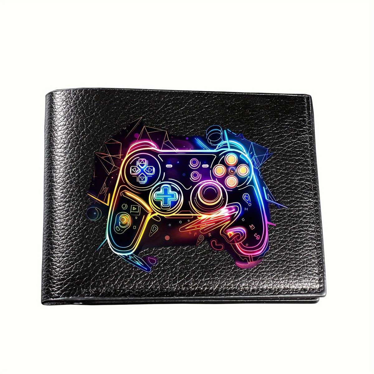 Men'S Casual Faux Leather Wallet With Neon Game Controller Printcrocodile Pattern Multifunc