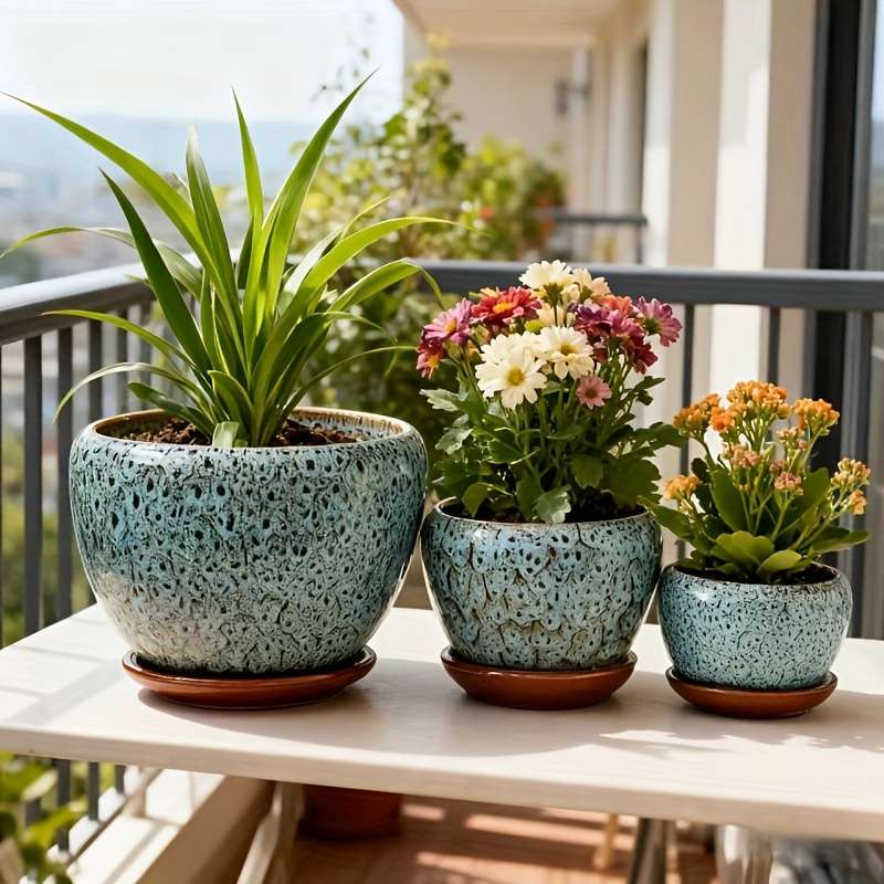 Flowerpot Style 3Pcs With Tray Flower Pot Peacock Red