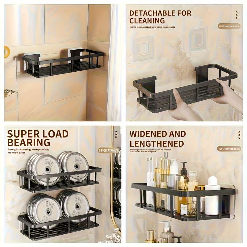 Bathroom Storage Rack Color 4Pcs Black Rectangular Storage Rack