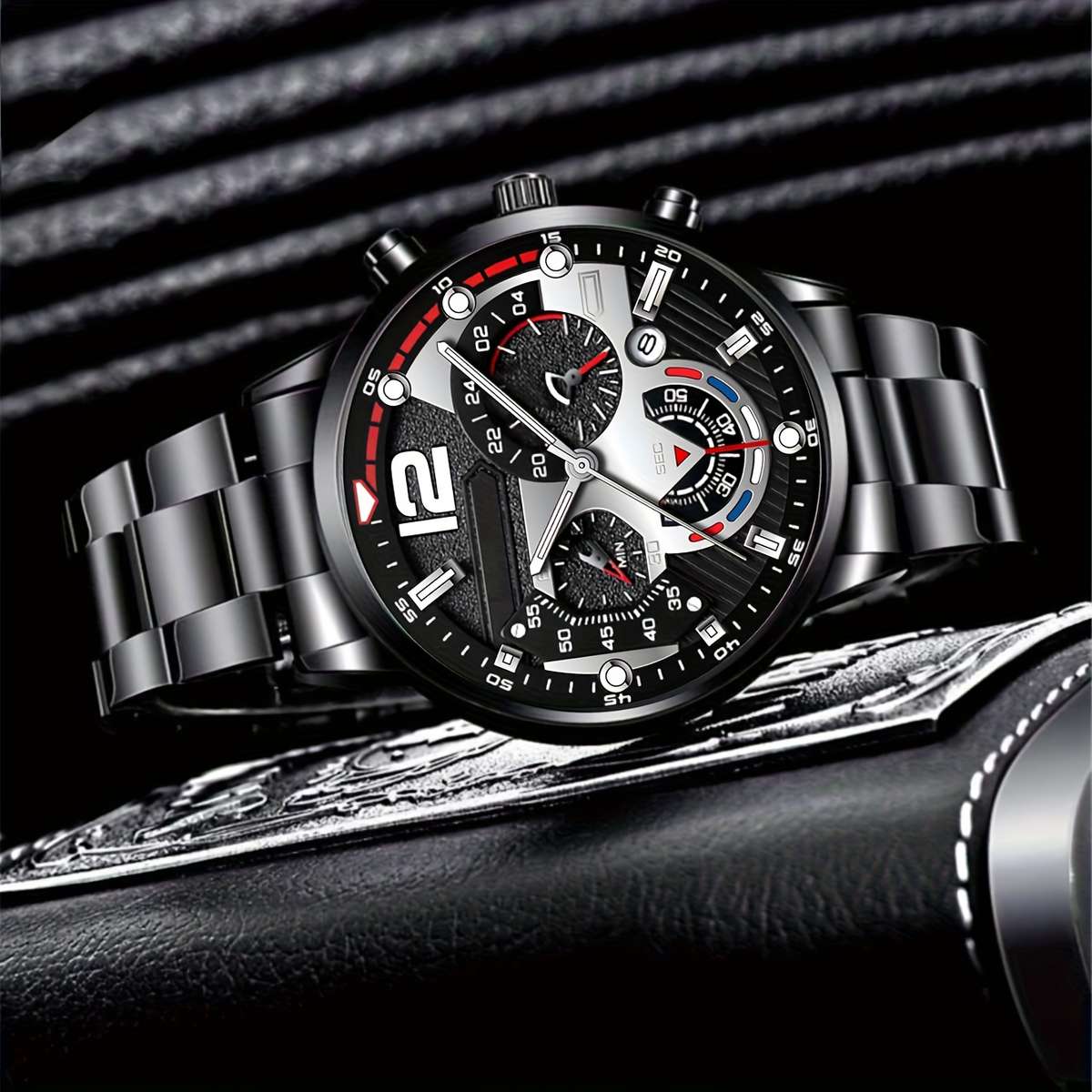 3Pcs Men Fashion Business Quartz Watch Practical Multi Function Wallet Items