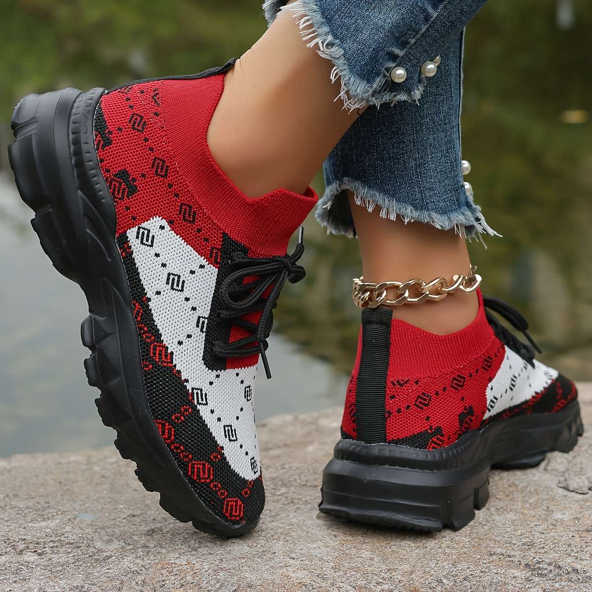 Women S Sneakers Color Black  Red Sizeuk 8