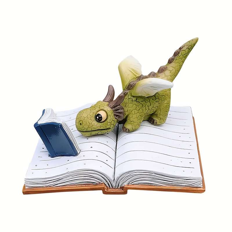 Cute Fantasy Dragon Reading Figurine Open