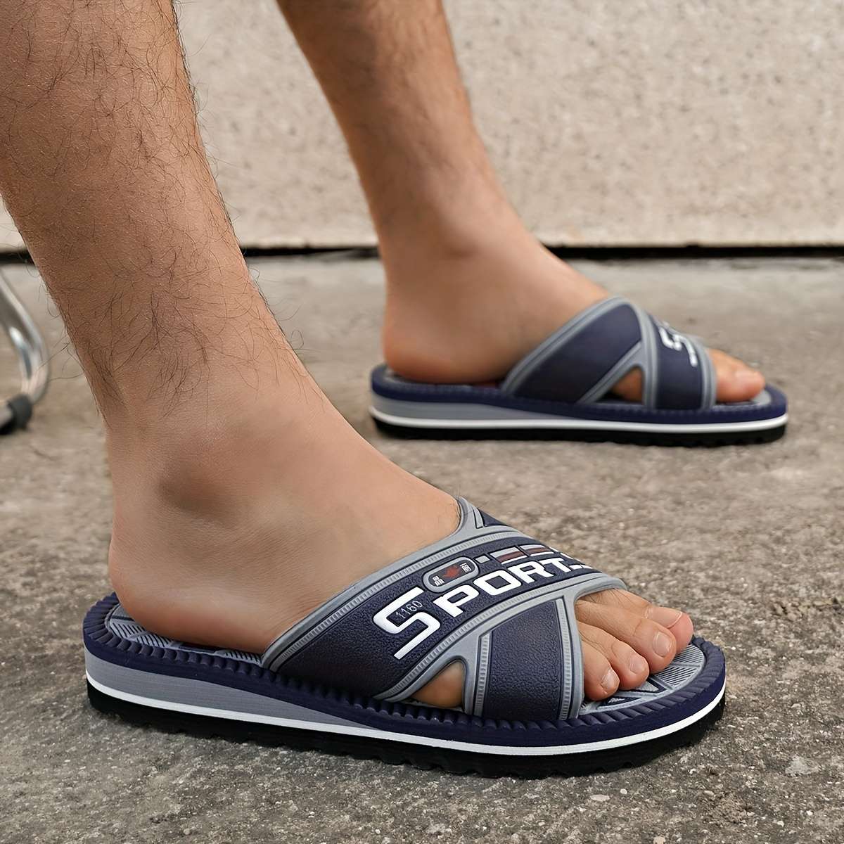 Men Slippers Summer Style Blue Size Uk 7