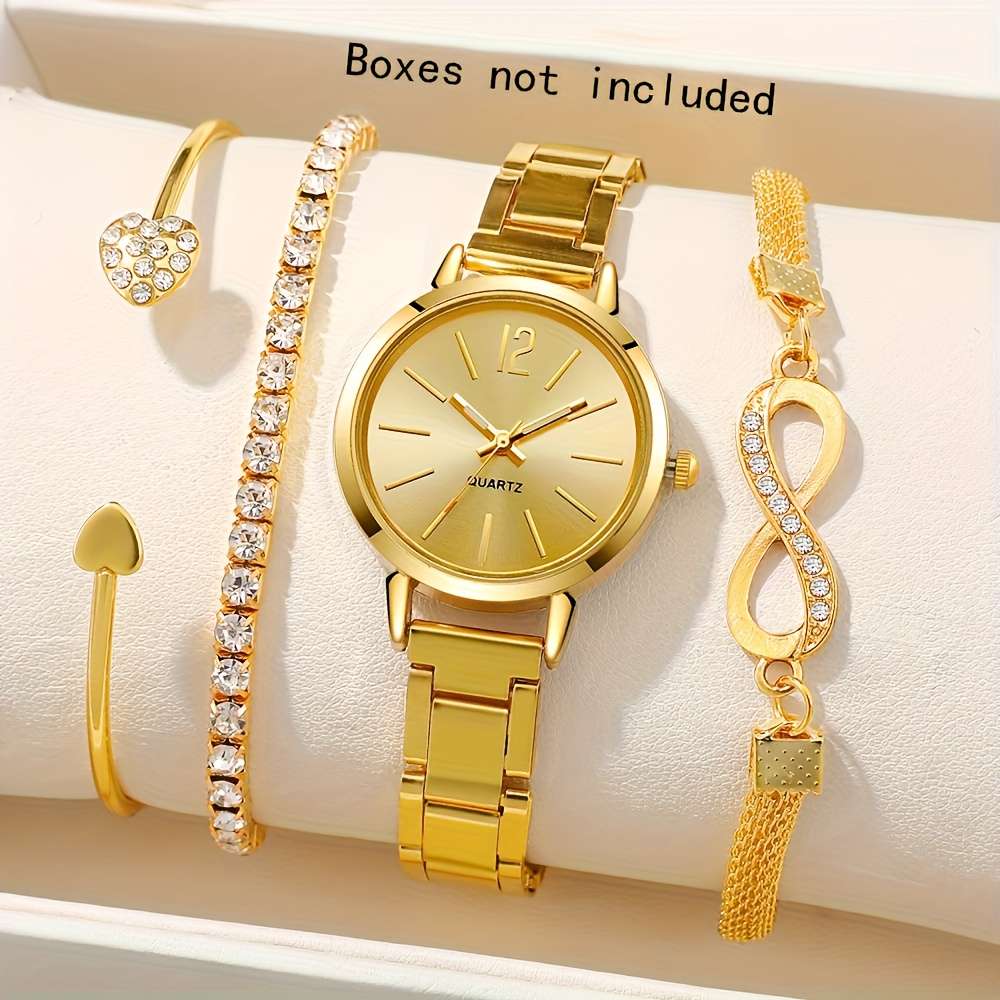 4Pcs Advanced Able Silvery Watch Or Women Able Quartz Silvery Bracelet