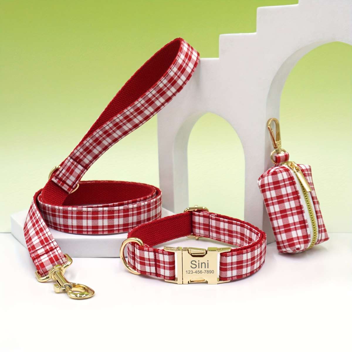 Dog Leash Color Houndstooth Light Golden Leash 3Piece Set Size Xs