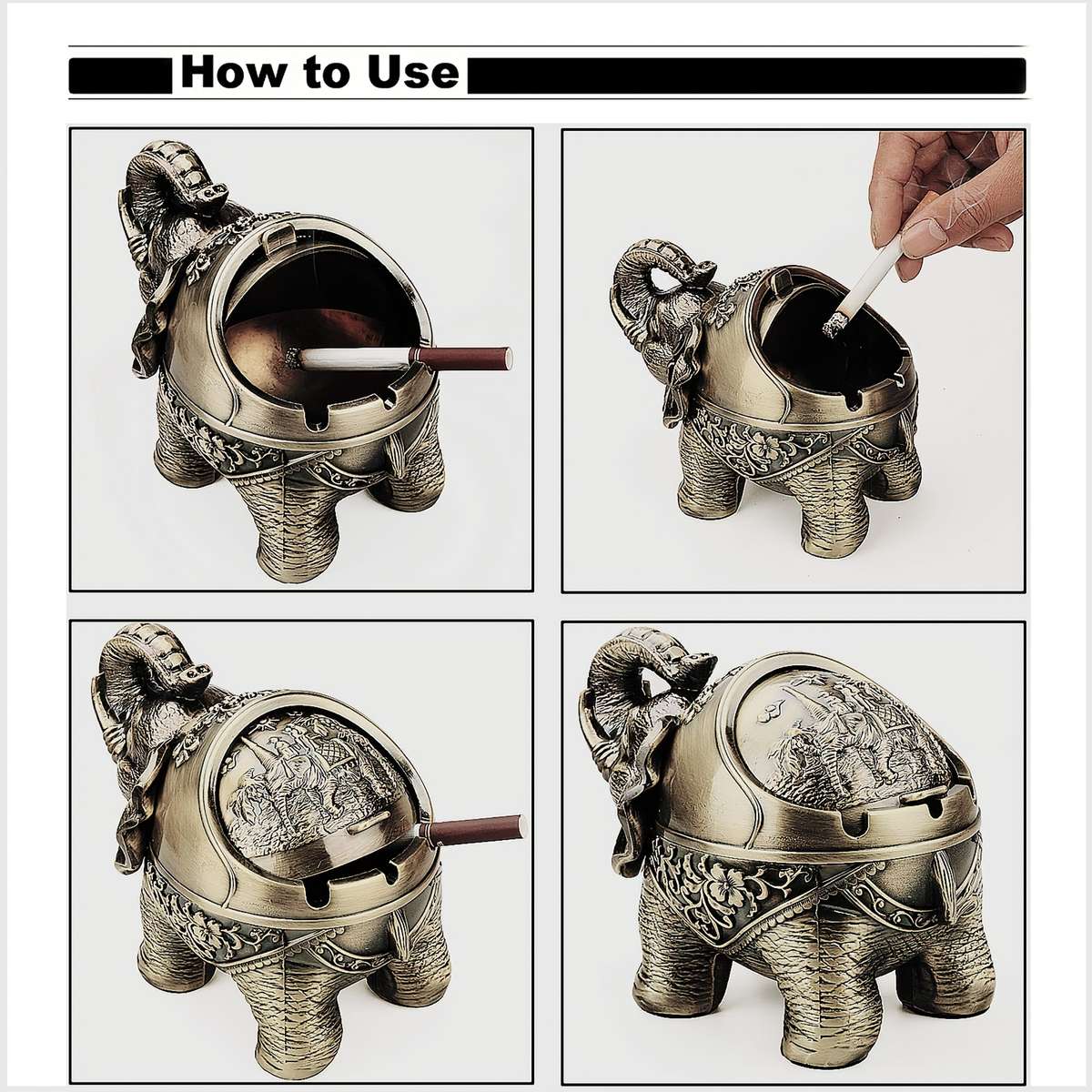 Aluminum Alloy Elephant Ashtray With Lid Windproof Suitable For Outdoor And As