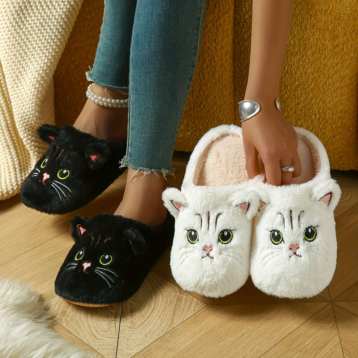 Cotton Slippers Color White Cat Sizeuk 1.5-2