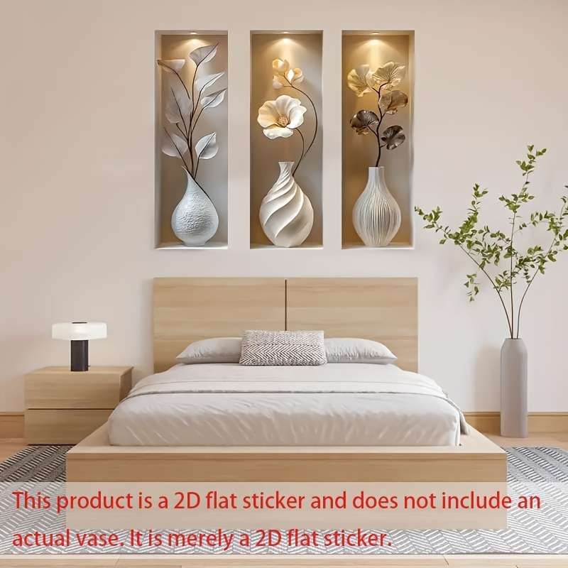 Wall Stickers Style 3Pc White Vase Wall Sticker