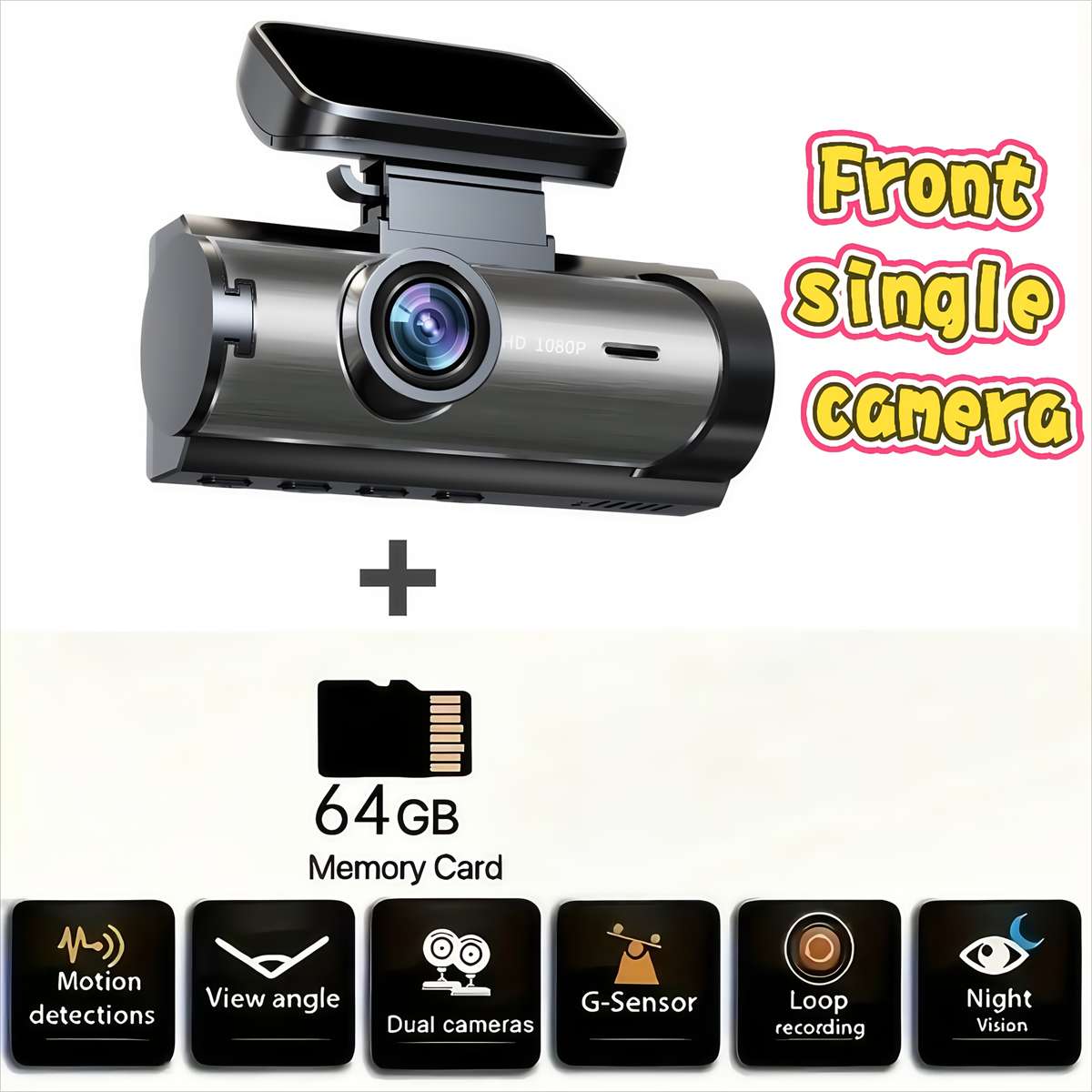 Dashcam Model Front Single Camera  With 64G Card