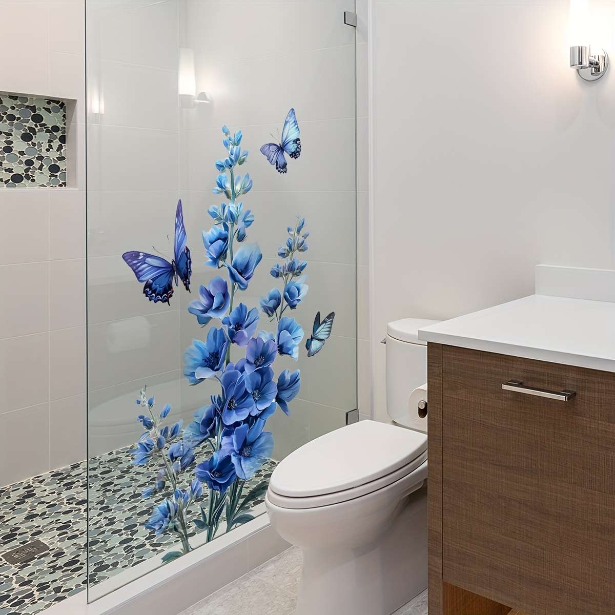 Window Stickers Style Blue Flower Butterfly