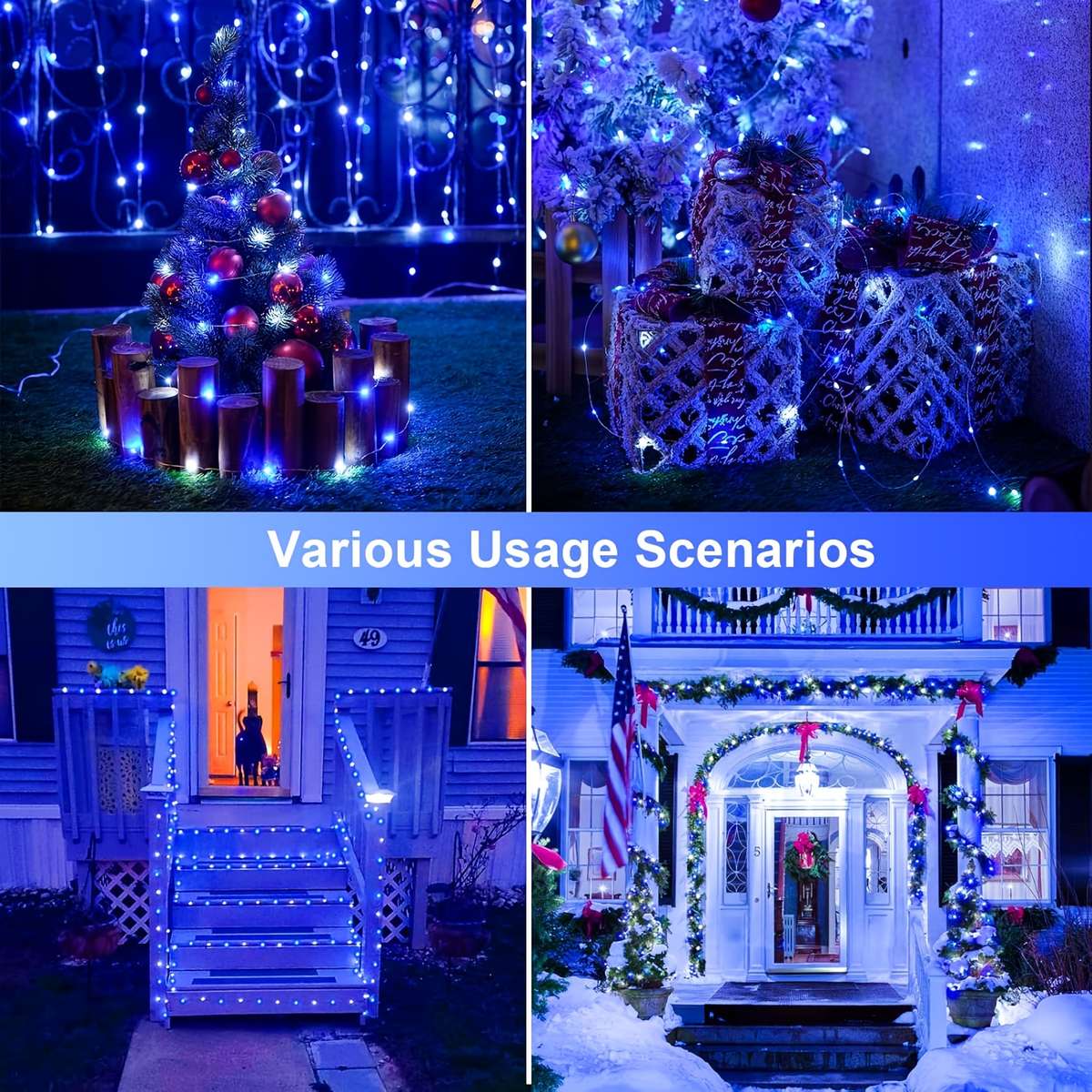String Lights Color 2Pack   Blue And White Size2* 50Leds 7M 23Ft
