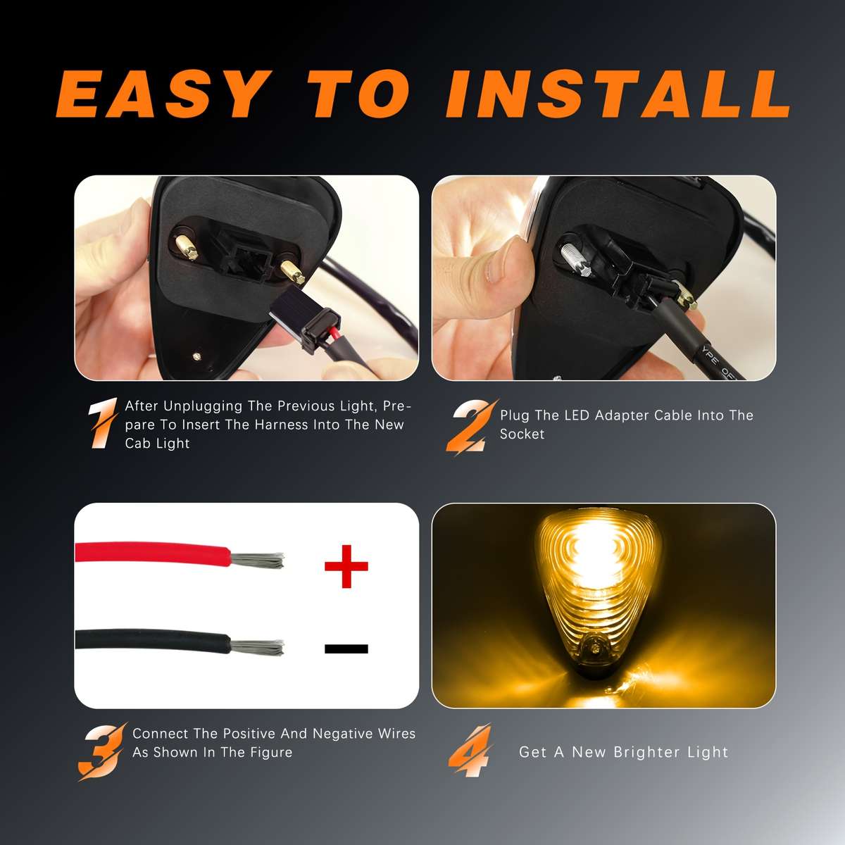 5pcs Amber Cab Marker Lights Plug And Play 360 degree lighting Compatible for Ford F1