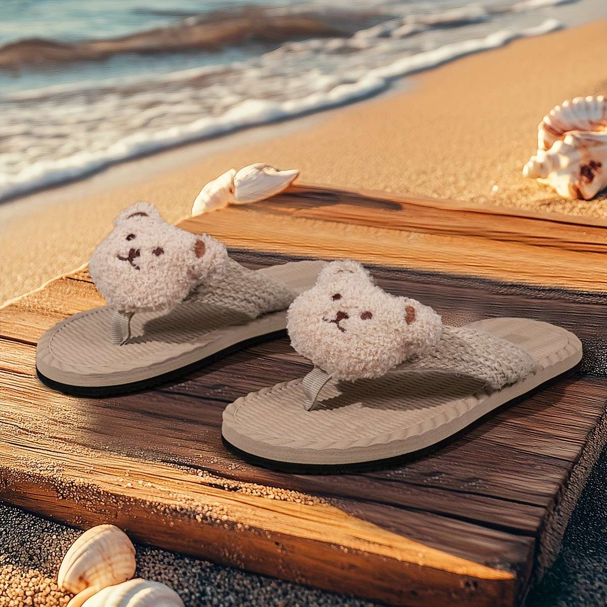Ladies Summer Flip Flops Beige Uk 6.5-7